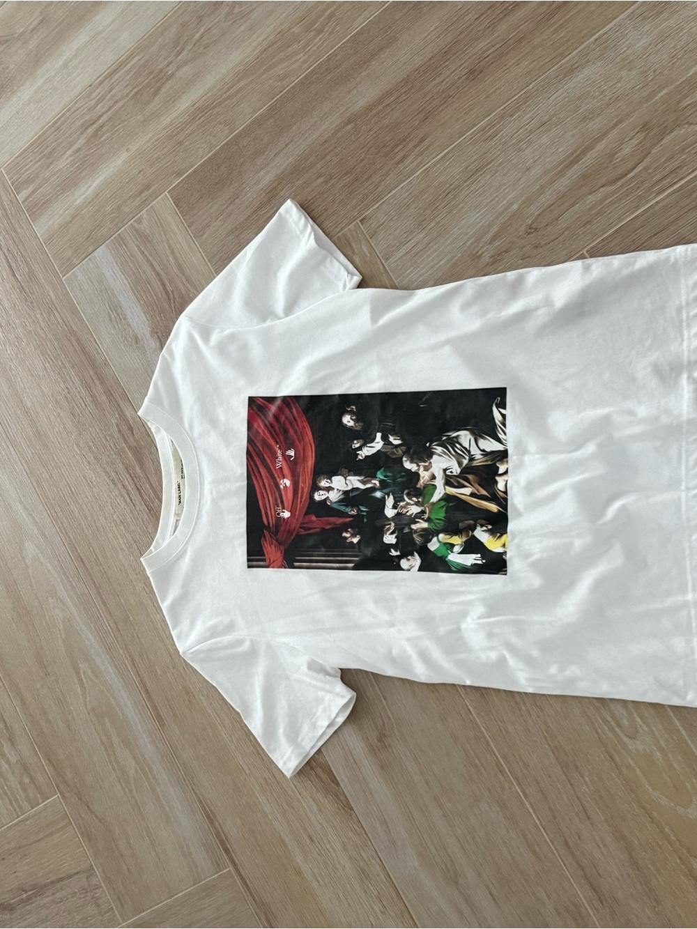 Off-White White Graphic Short Sleeve Tee with Multicolor Print